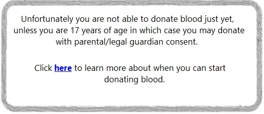 Online eligibility criteria questionnaire - Unfortunately, you are not able to donate blood - answer button