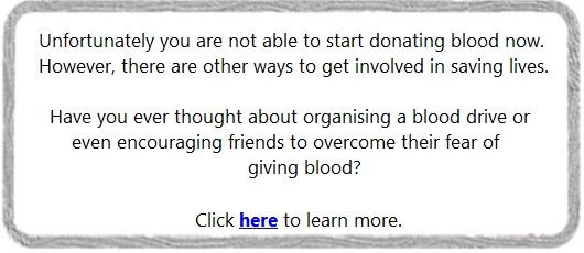Online eligibility criteria questionnaire - Unfortunately, you are not able to donate blood - answer button