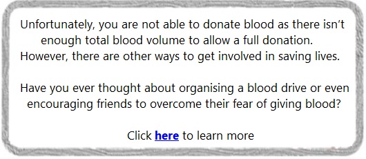 Online eligibility criteria questionnaire - Unfortunately, you are not able to donate blood - answer button