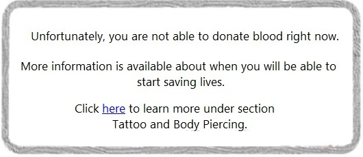 Online eligibility criteria questionnaire - Unfortunately, you are not able to donate blood - answer button